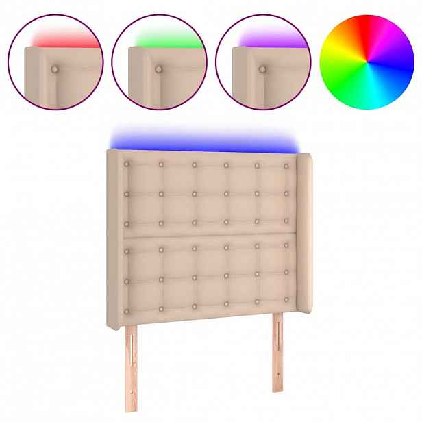 vidaXL Čelo postele s LED cappuccino 103 x 16 x 118/128 cm umělá kůže