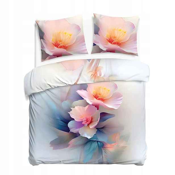 Povlečení 220x200 Květy růžová modrá Satynlove Premium
