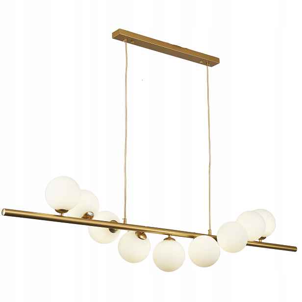 Závěsná lampa zlatá skleněná, dlouhá, moderní, nad stůl 150 cm