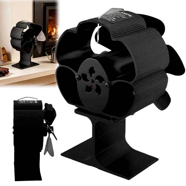 Krbový Ventilátor Se 6 Lopatkami A Teploměrem, Tichý, Napájený Teplem