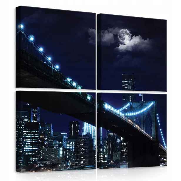 Obraz Na Plátně Plátno 50x50 New York Noc Město Světla Most Měsíc