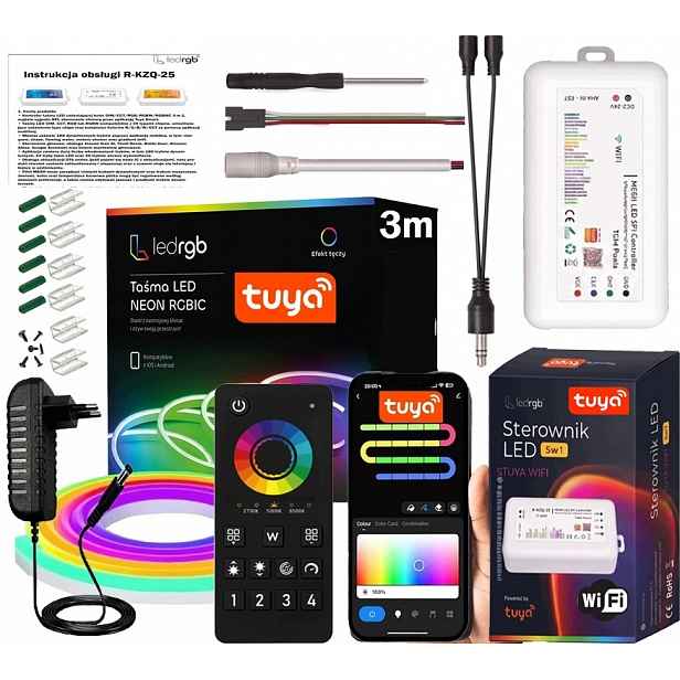 Set Led Páska 3m 1x3M Neon Hudba Rgbic Wifi Tuya Apka Dálkový Ovladač Napájecí Zdroj