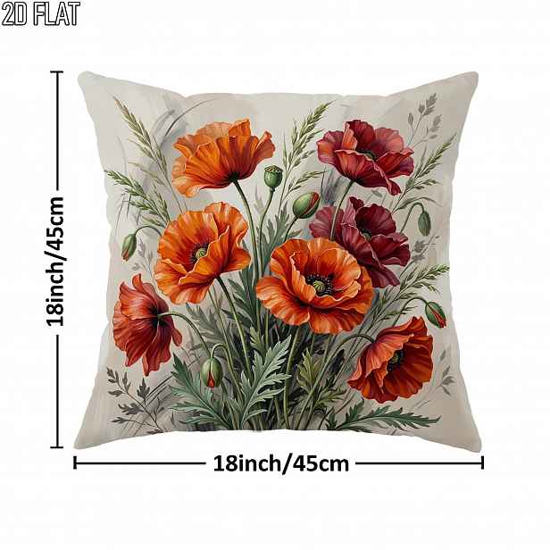 TEMU 2D plochý 1ks obal na polštář s květinovým boho na Den díkůvzdání, oranžovo-červený, útulný, dekorativní, jednostranný tisk, pro obývací pokoj,