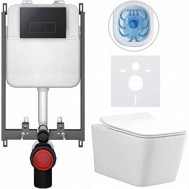 Kompletní WC set Basic/Forte - bílá lesklá - WC tlačítko Modulo/Černá - pro zazdění - 51x36 cm