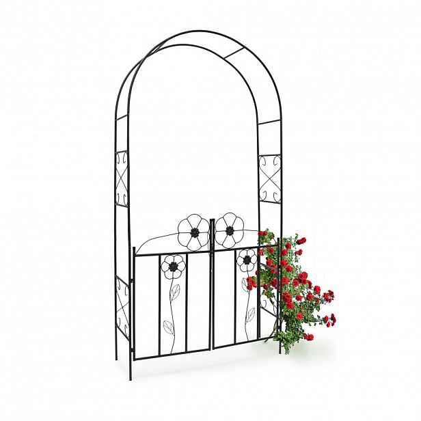 Relaxdays OBLOUK Černý práškově lakované železo s brankou 228 cm