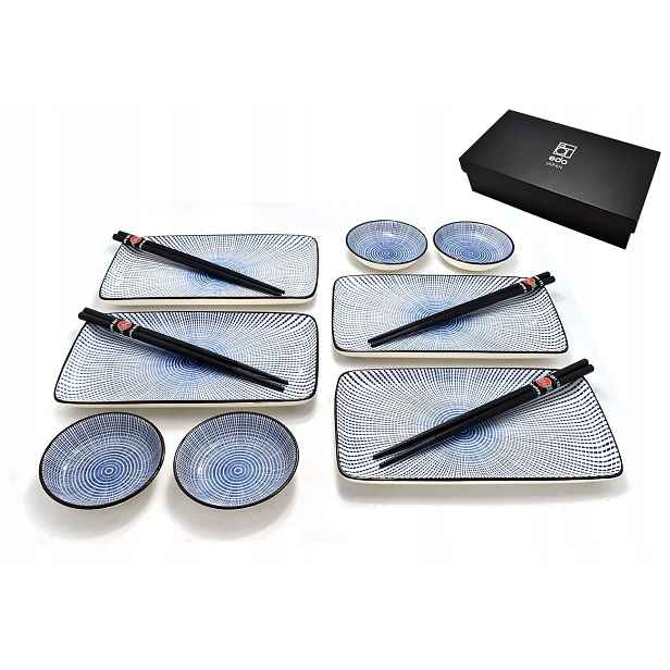 Sada na sushi pro 4 osoby Tokusa Blue Raundo Black Box