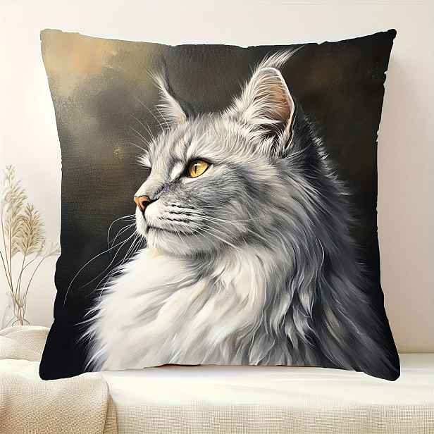 TEMU 1ks Kryt na polštář s vzorem Maine Cat, 18x18 palců, moderní styl, polyester 100%, tkaný, jednostranné tiskání, strojově pratelný, zipová zátka,