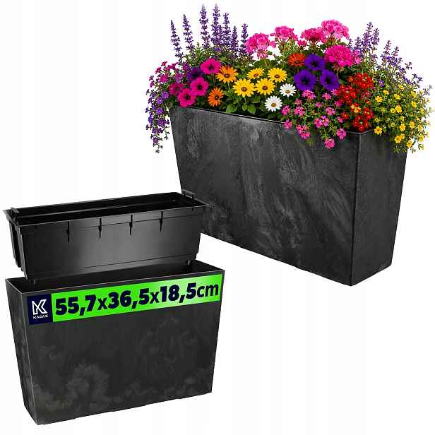 Květináč Květináč Záhon Vysoký Vklad 19x56cm Černý Beton