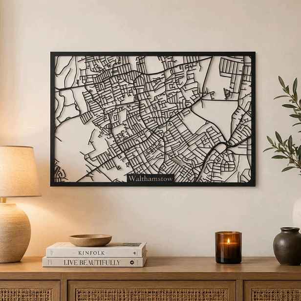 Mapa města dřevěná ažurová 20x20 obraz 3D nástěnná dekorace loft dárek
