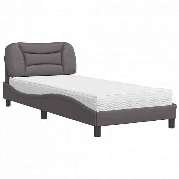 vidaXL Postel s matrací Hvar šedá 90 x 200 cm umělá kůže