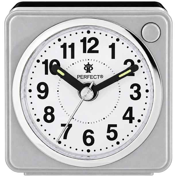 Budík Perfect Bb 06602 Stříbrný Křemenný Tichý Led Snooze