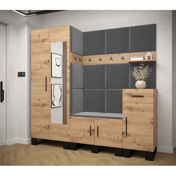 Předsíňová sestava RUMIE 13 - dub artisan, šedé panely