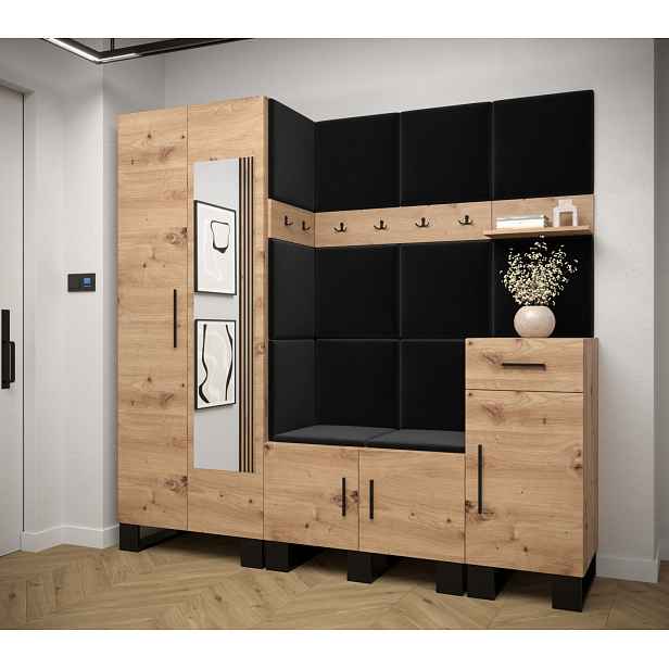 Předsíňová sestava RUMIE 13 - dub artisan, černé panely