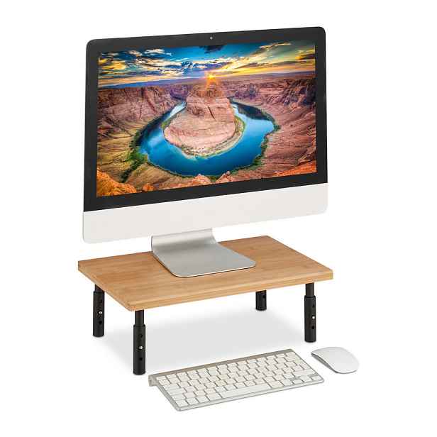 Relaxdays PODSTAVEC na monitor přírodní černá výškově nastavitelný 3 úrovně