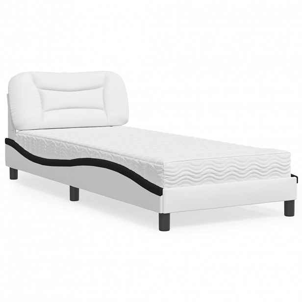 vidaXL Postel s matrací Hvar bílá a černá 90 x 200 cm umělá kůže