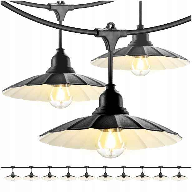 Set Crete 2x zahradní girlanda 5 m kabel 10 m 10 x stínidlo černé M1 Led