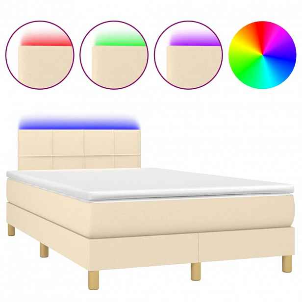 vidaXL Box spring postel s matrací a LED krémová 120x190 cm textil