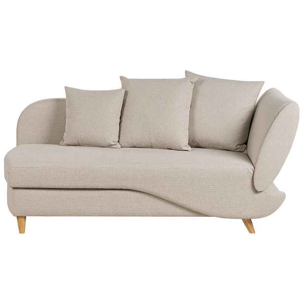 Beliani ČALOUNĚNÉ LEHÁTKO CHAISE LONGUE Imitace lnu béžové s úložným prostorem pod postelí pravostranné Meri