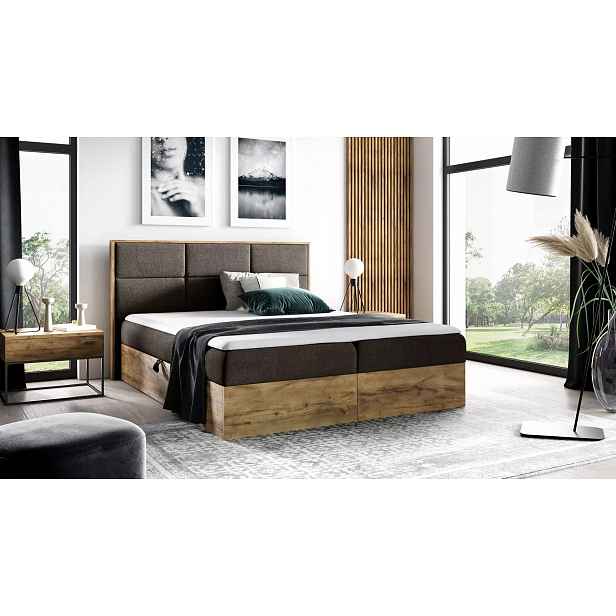 Manželská postel CHANTELLE 2 - 180x220, hnědá + topper ZDARMA