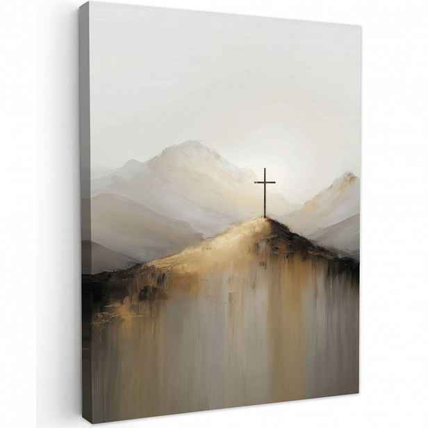 MuchoWow OBRAZ NA PLÁTNĚ Hills - Abstrakt - Cross - Křesťanství 30x40 cm