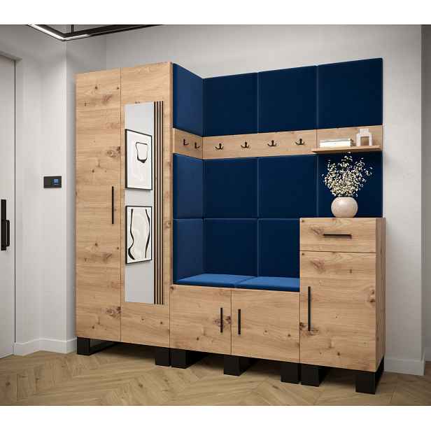 Předsíňová sestava RUMIE 13 - dub artisan, modré panely