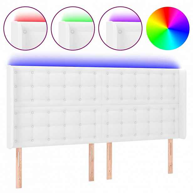 vidaXL Čelo postele s LED bílé 163 x 16 x 118/128 cm umělá kůže
