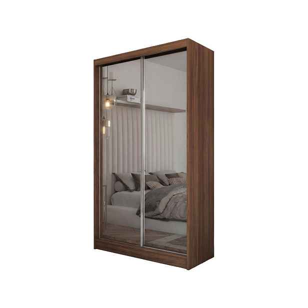 MASSENO ŠATNÍ SKŘÍŇ S POSUVNÝMI DVEŘMI BELLINA, 120/216/61 cm moderní 2dveřová se zrcadlem, dekor ořech