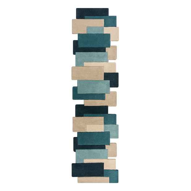 Modro-béžový vlněný běhoun 60x230 cm Abstract Collage – Flair Rugs
