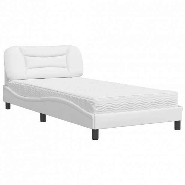 vidaXL Postel s matrací Hvar bílá 100 x 200 cm umělá kůže