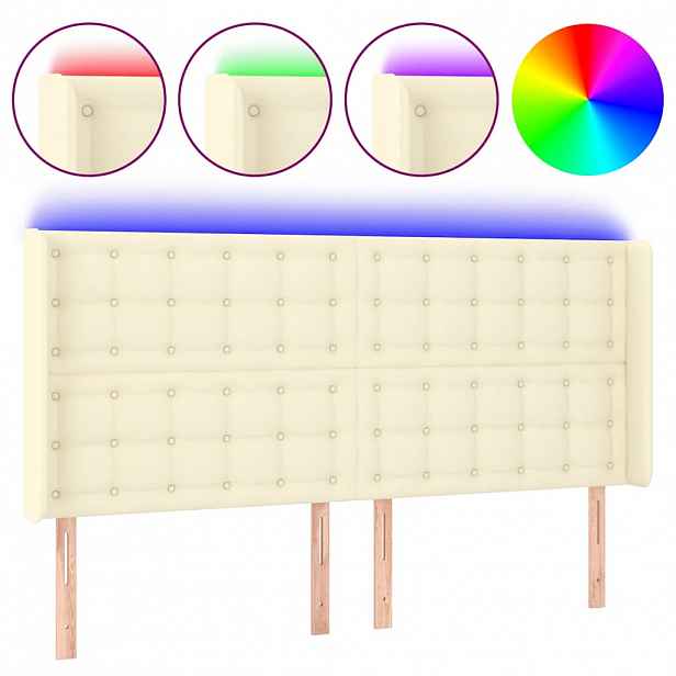 vidaXL Čelo postele s LED krémové 163 x 16 x 118/128 cm umělá kůže