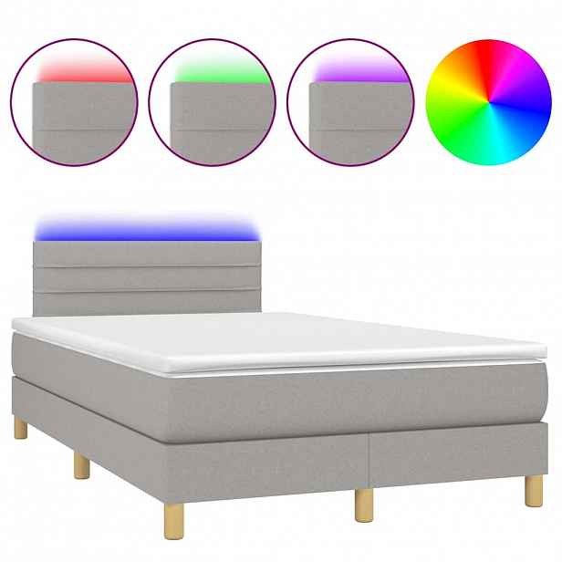 vidaXL Box spring postel s matrací a LED světle šedá 120x190 cm textil