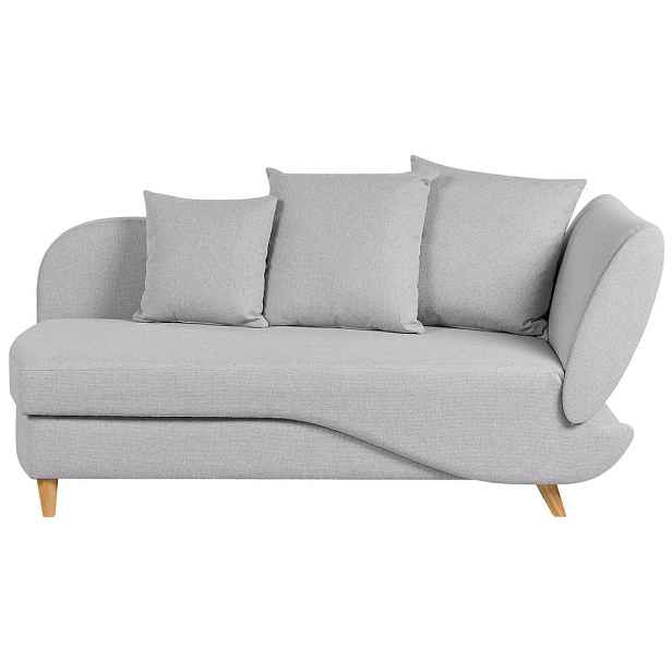Beliani ČALOUNĚNÉ LEHÁTKO CHAISE LONGUE Imitace lnu světle šedé s úložným prostorem pod postelí pravostranné Meri