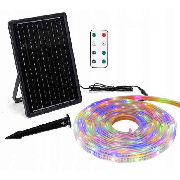 Set Solární Led páska Rgb 10mb 100W barevná IP65 hermetická s dálkovým ovládáním