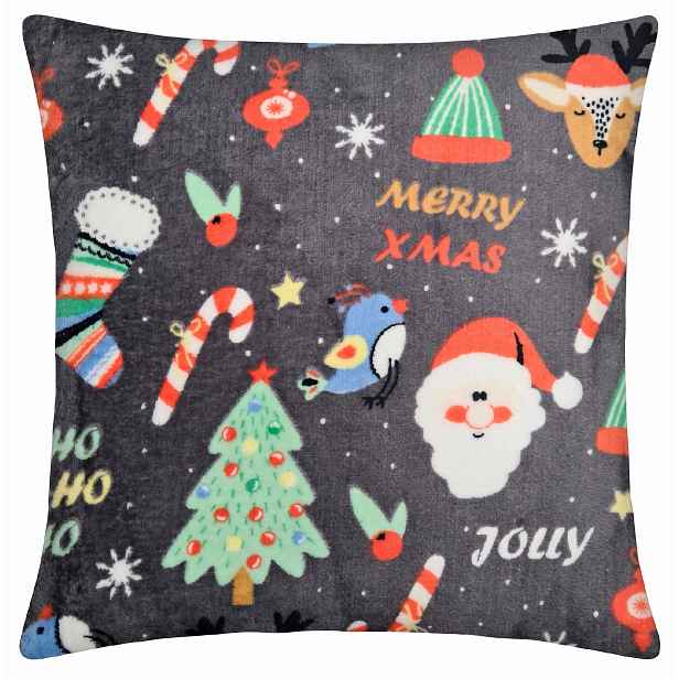 Vánoční povlak na polštář JINGLE SANTA šedá 40x40 cm