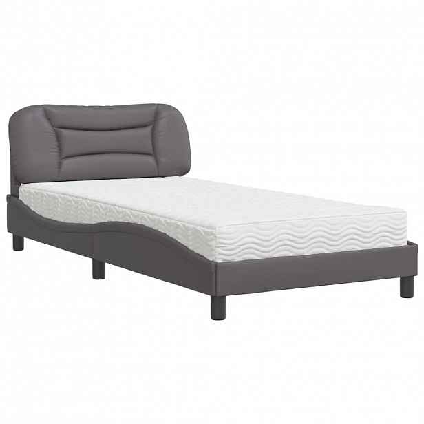 vidaXL Postel s matrací Hvar šedá 100 x 200 cm umělá kůže