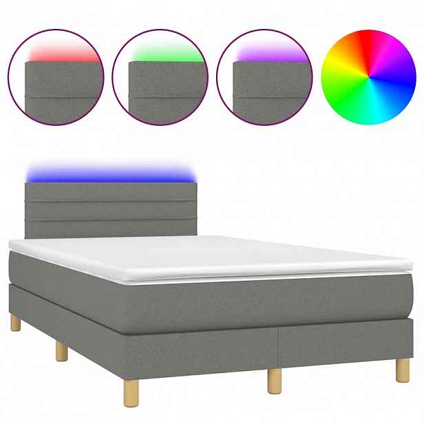 vidaXL Box spring postel s matrací a LED tmavě šedá 120x190 cm textil