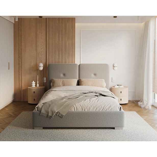 FDM Čalouněná postel Bedretto se zvedacím roštem bouclé Cleo šedá, velikost 120x200