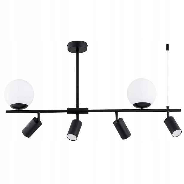 Závěsná lampa loft černá, bílé koule, pohyblivé reflektory 6xGU10 Alfa