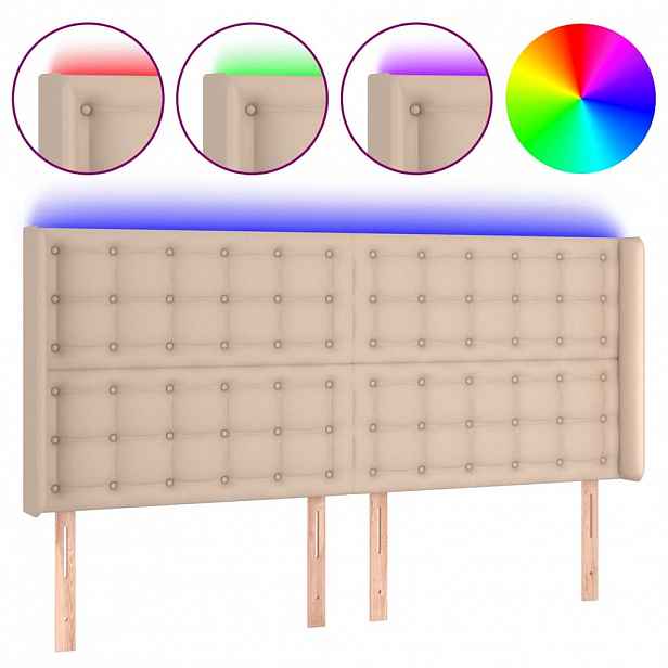 vidaXL Čelo postele s LED cappuccino 163 x 16 x 118/128 cm umělá kůže