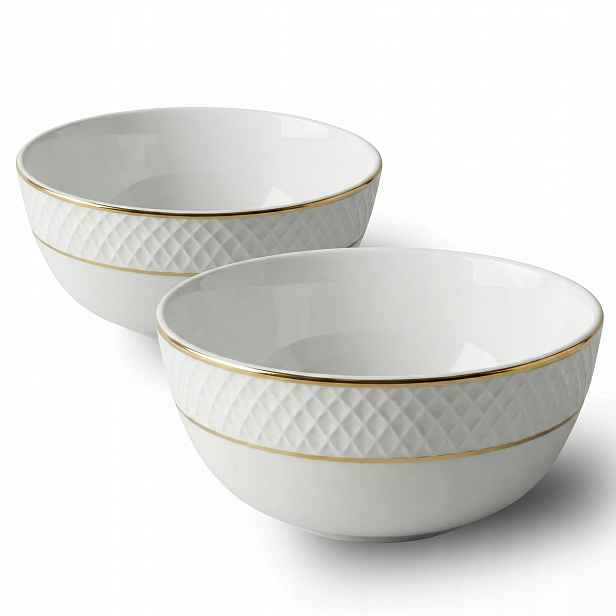 2x Salátová Mísa Bílá zlatá porcelánová miska na salát 1300 ml Wilmax