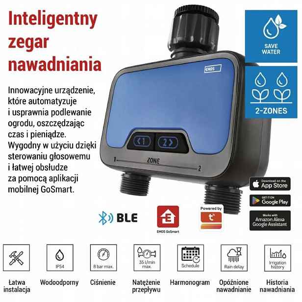 GoSmart zavlažovací hodiny, Bluetooth 5.0, 2 výstupy