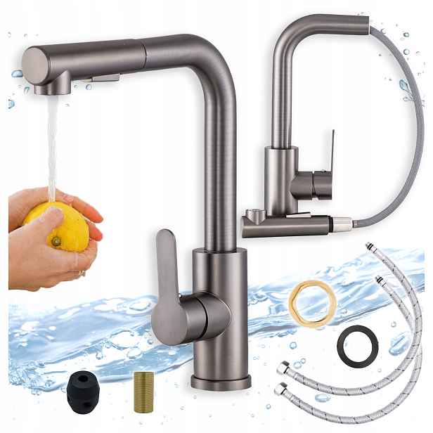 Kuchyňská Baterie Do Dřezu Výsuvný Flexibilní Ramínko Kohout Gun Metal