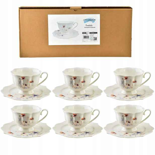 Sada 6 šálků s podšálky 200 ml porcelán s květinami šálky Premium