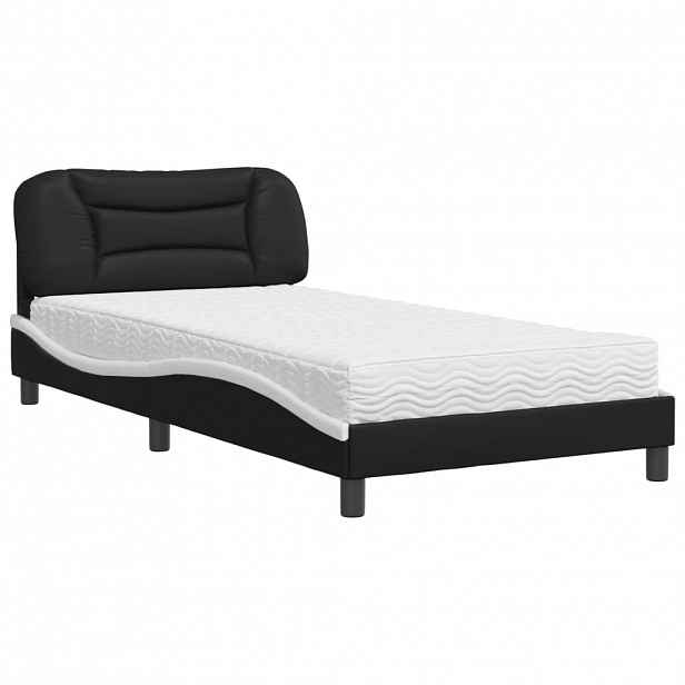 vidaXL Postel s matrací Hvar černá a bílá 100 x 200 cm umělá kůže