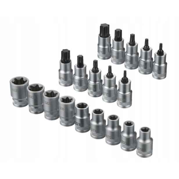 Nástavce Torx T20-T70 a E10-E24 1/2" Parkside, 19 dílů v praktickém balení
