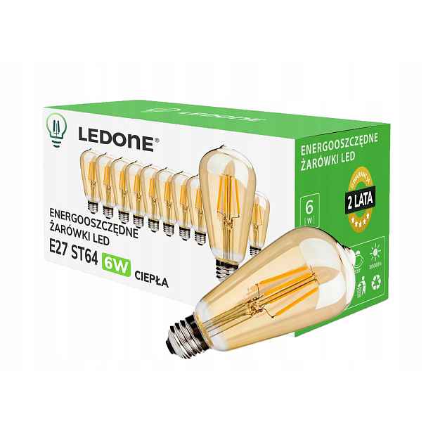 10x Led filamentová žárovka E27 ST64 6W Teplá Vintage kouřová amber Sada Led