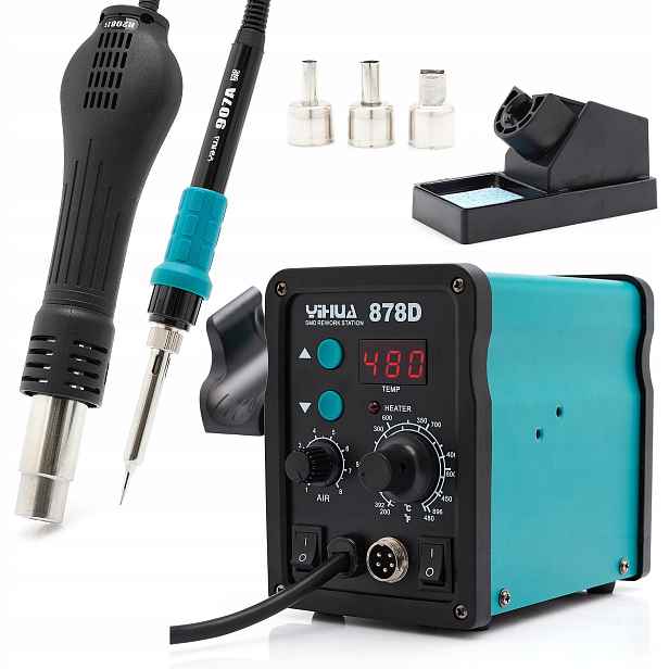 Pájecí Stanice 2V1 Yihua 878D Hot Air Kolbová 740W