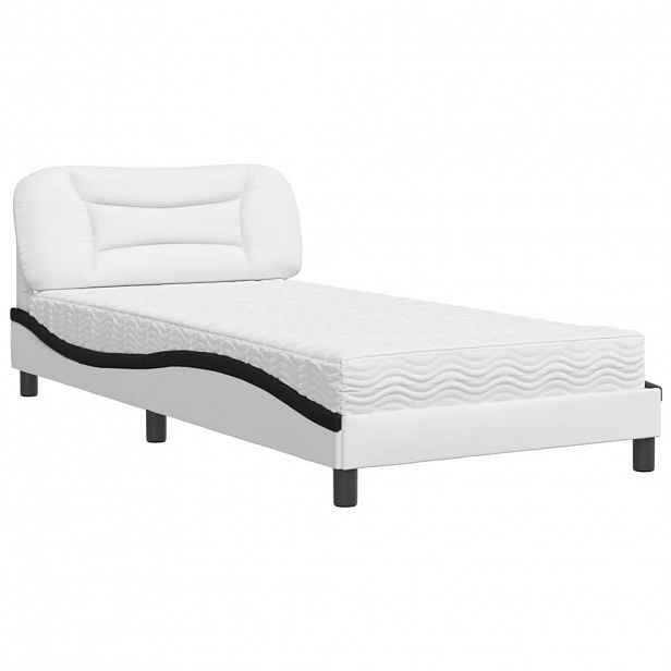 vidaXL Postel s matrací Hvar bílá a černá 100 x 200 cm umělá kůže