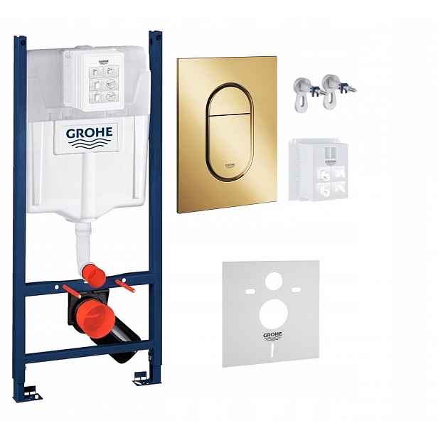 Kompletní podomítkový Wc set – stojan Grohe tlačítko Zlatý lesk