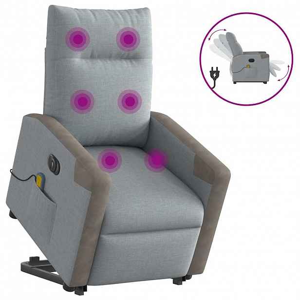 vidaXL Elektrické zvedací masážní polohovací křeslo světle šedé textil